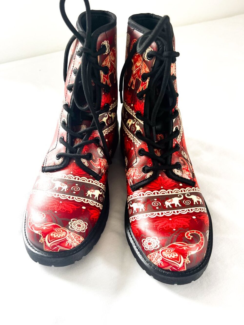 Mandela Elephant Lotus Print Boho Chunky Boots Size 8 - Picture 4 of 10